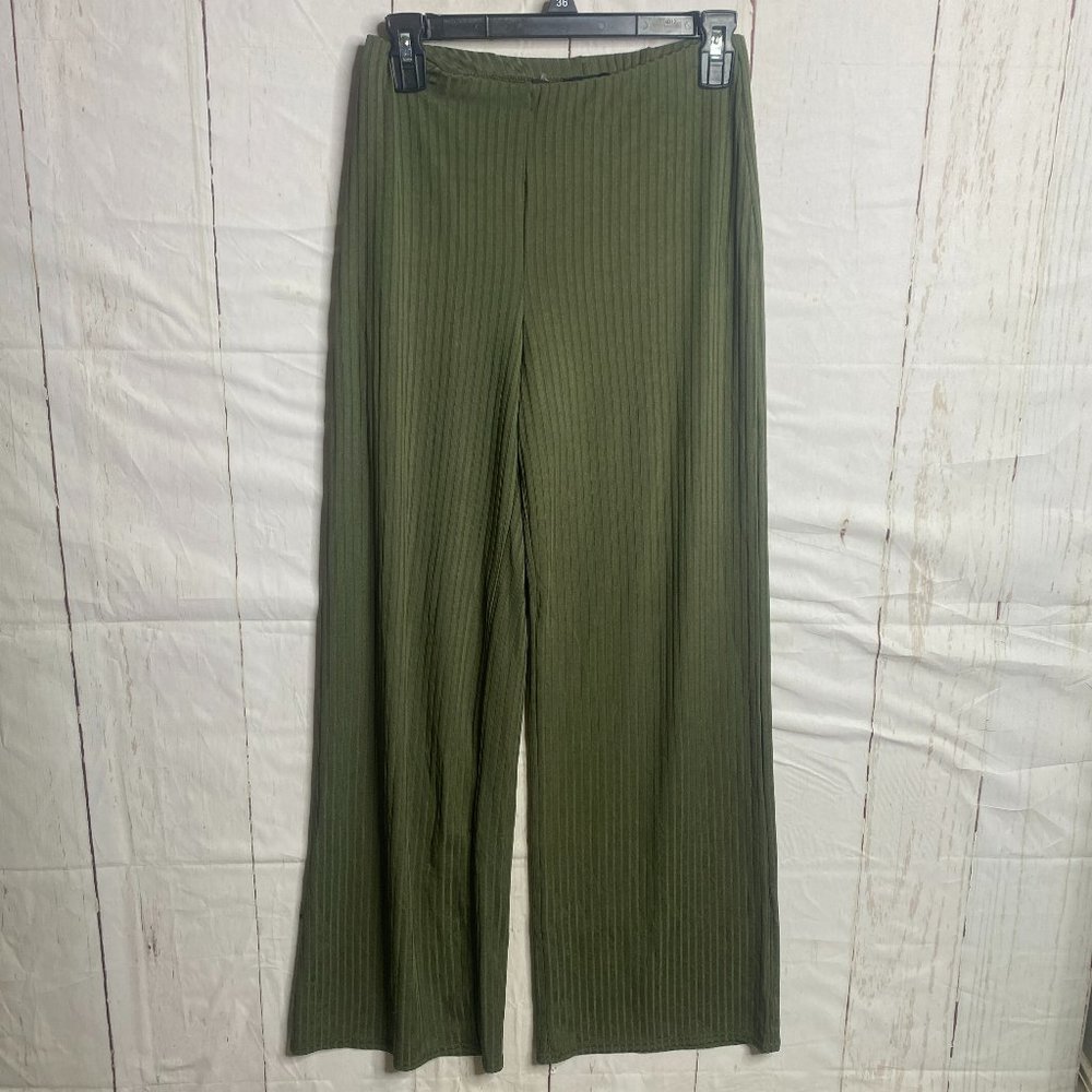 New Look Womens Pant Carly Ribbed Full Leg Green 6 NWT